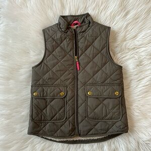 Crewcuts by J.CREW Quilted Puffer Vest Green Sherpa Lined Girls 8